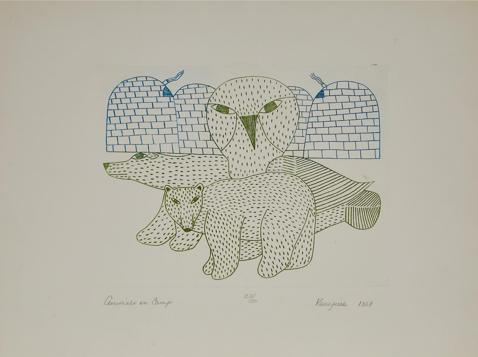 Kenojuak Ashevak (1927-2013) - Animals In Camp