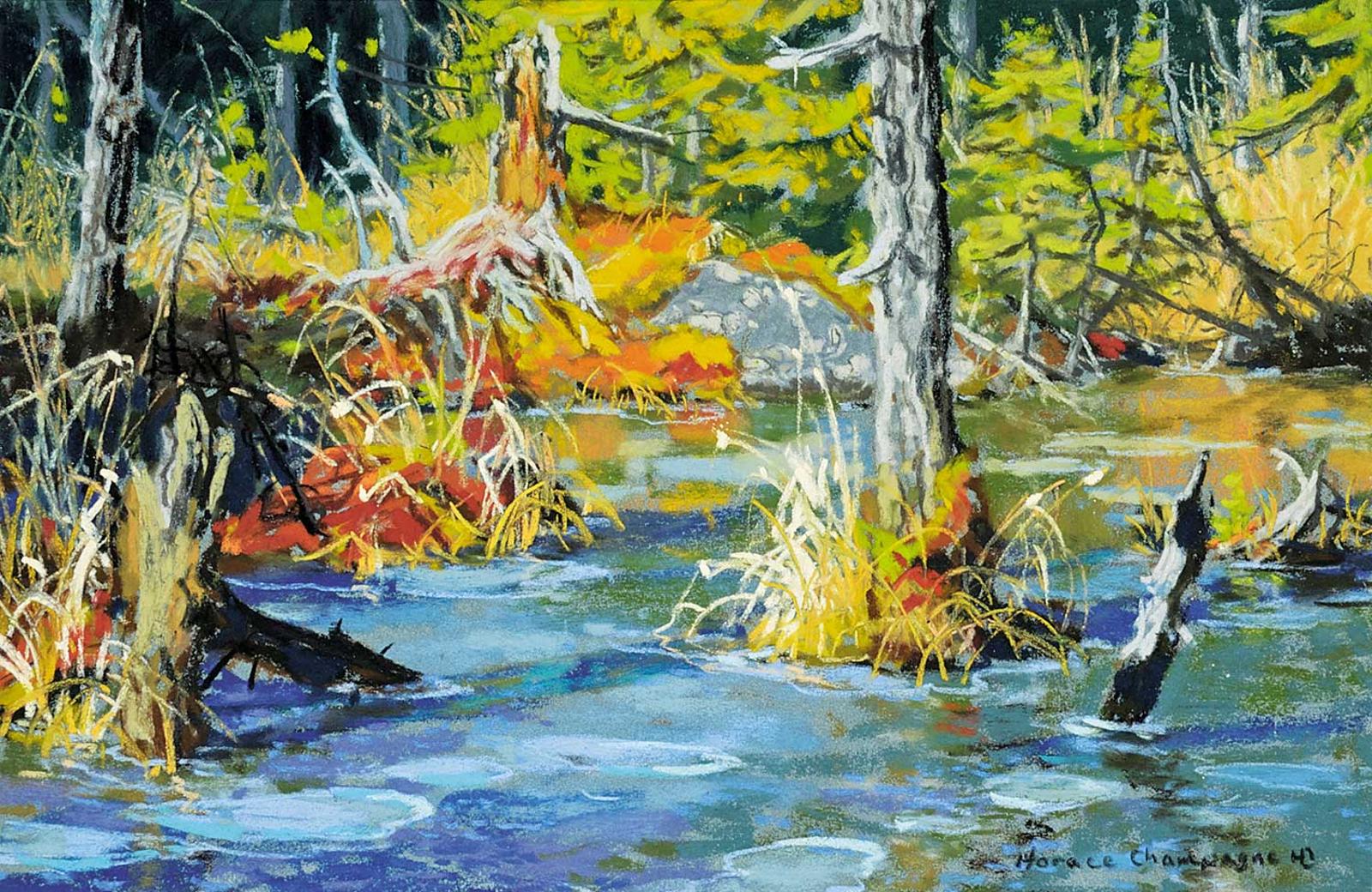 Horace Champagne (1937) - Hidden Jewel in the Forest, First Ice, Late Afternoon, Park de la Jacques Cartier, Quebec