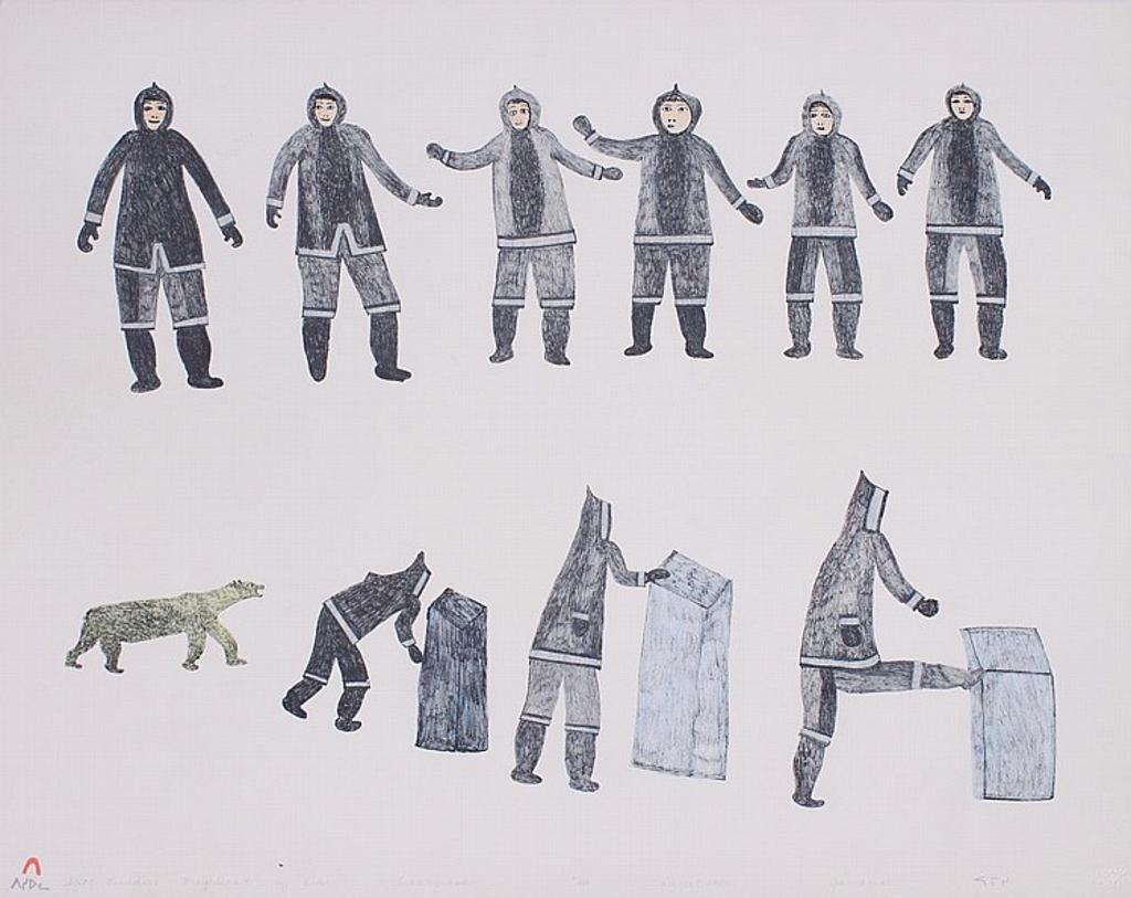 Jamasie Teevee (1910-1985) - Igloo Builder's Frightened By Bear lithograph #31/50