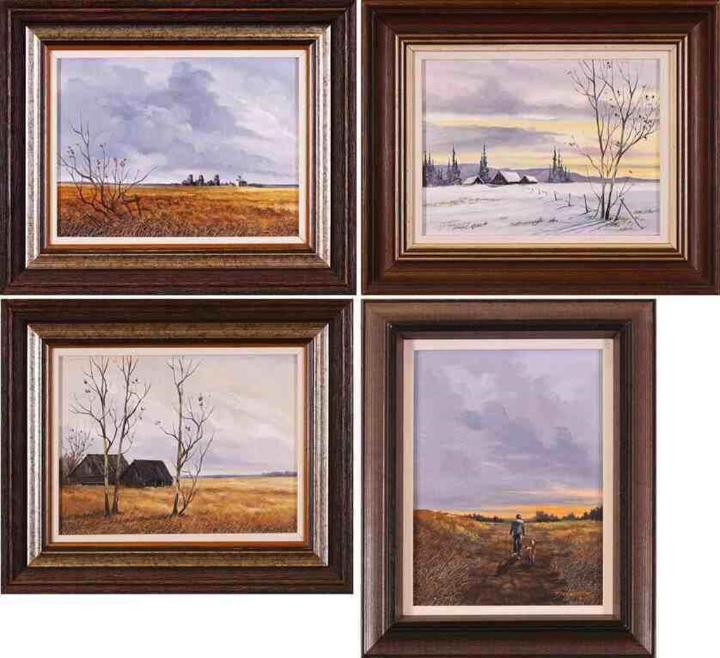 Allan Robert Thompson (1949) - Untitled, Grain Elevators / Winter Scene/ Late Autumn Barns/ Walking the Dog