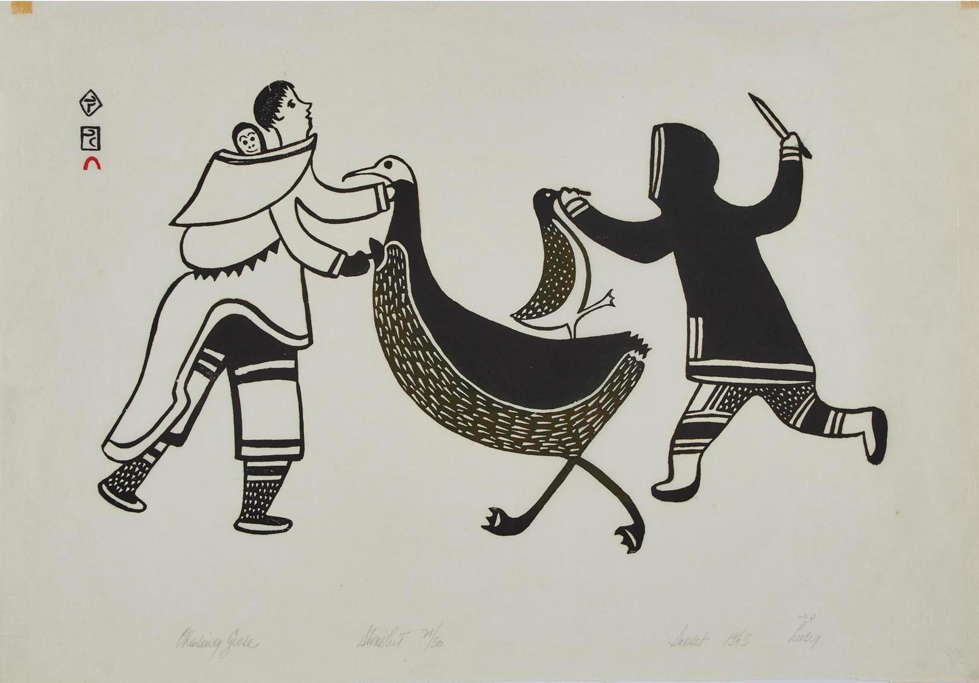 Lucy Qinnuayuak (1915-1982) - Chasing Geese