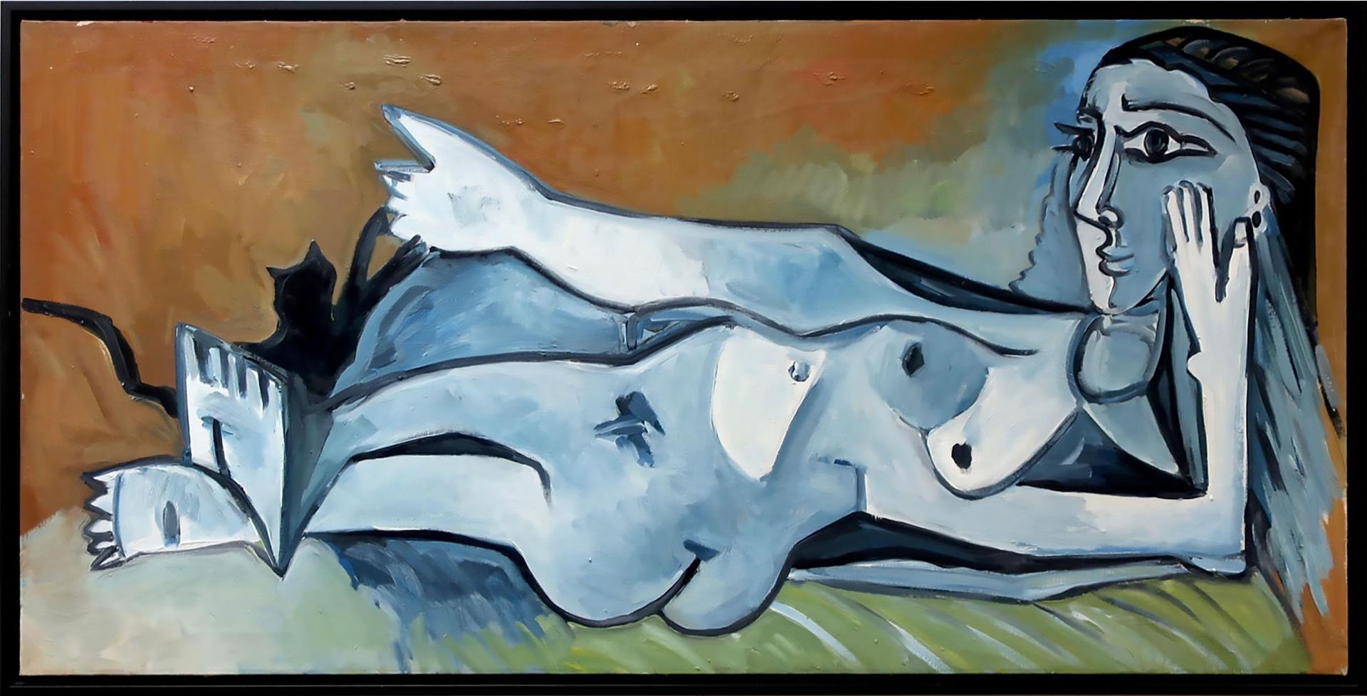 Serge Deherian (1955) - Reclining Nude Playing With Cat