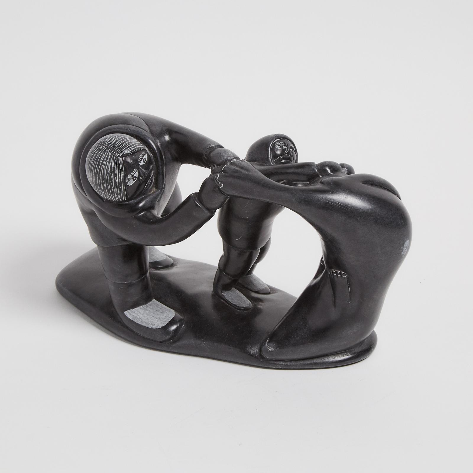Simon Novalinga (1946) - Man And Child Grappling With Seal