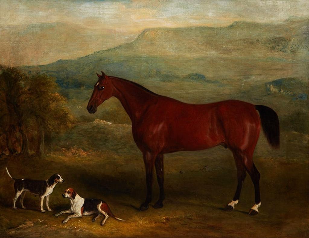 John E. Ferneley (1782-1860) - Bay Hunter and Hounds at Wensleydale, Yorkshire,