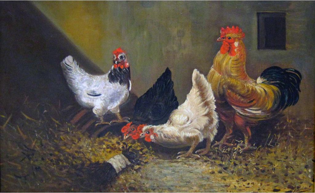 Henry Bodart (1874-1940) - Rooster and chickens in the coop