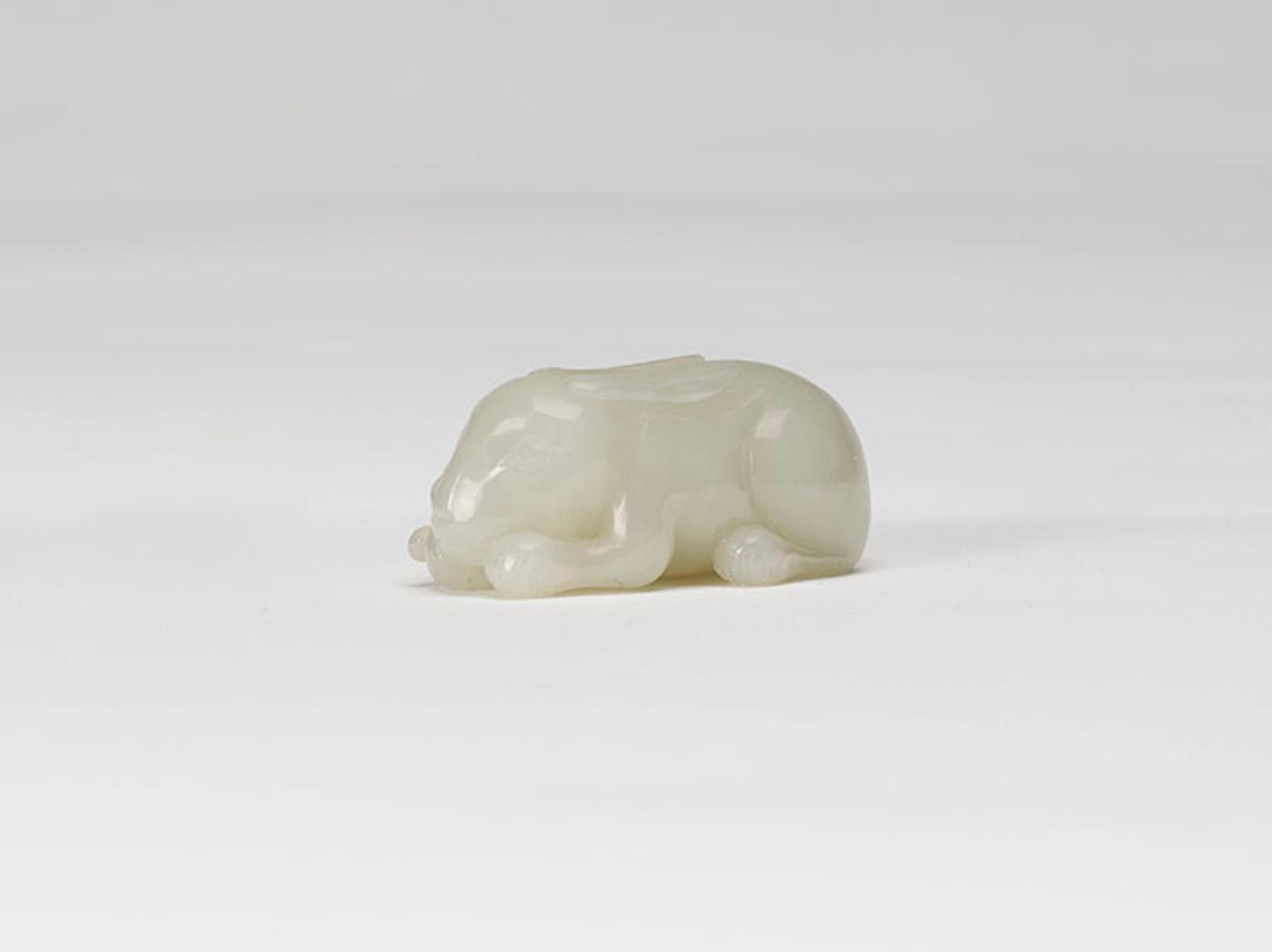 Chinese Art - A Chinese White Jade Figure of a Rabbit, Late Qing Dynasty