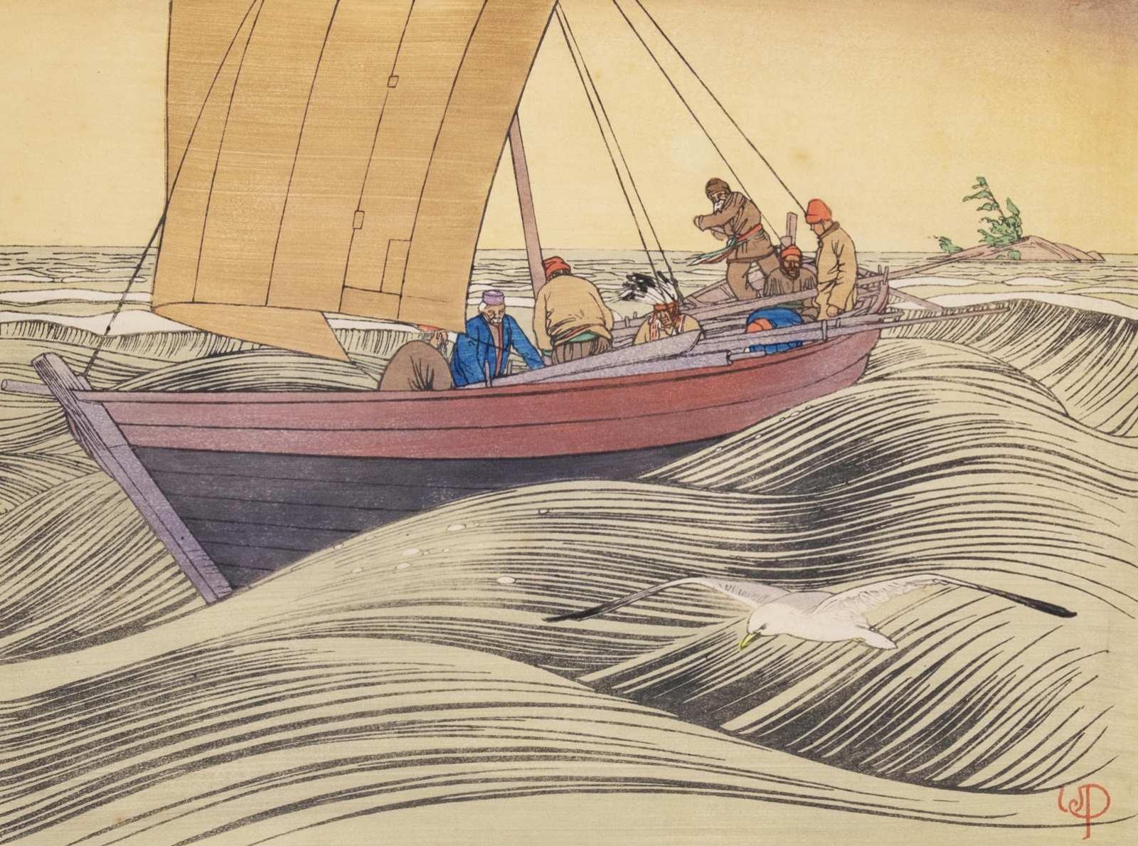 Walter Joseph (W.J.) Phillips (1884-1963) - York Boat On Lake Winnipeg; 1930