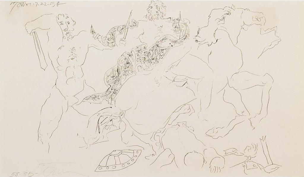 Harold Barling Town (1924-1990) - Warrior Being Pulled From A Horse