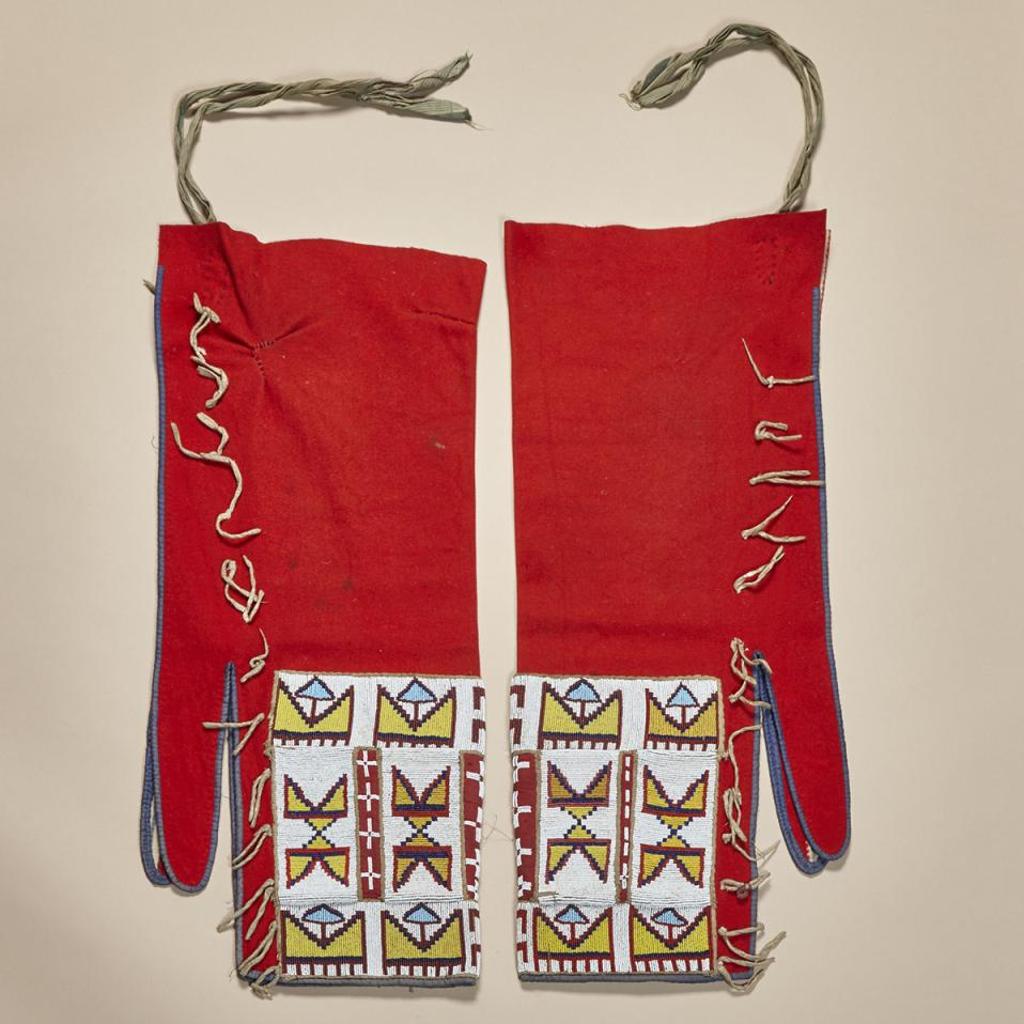 Athabaskan Leggings With Spot Stitched Beaded Panels On Fabric - Beads, Thread, Stroud, Hide