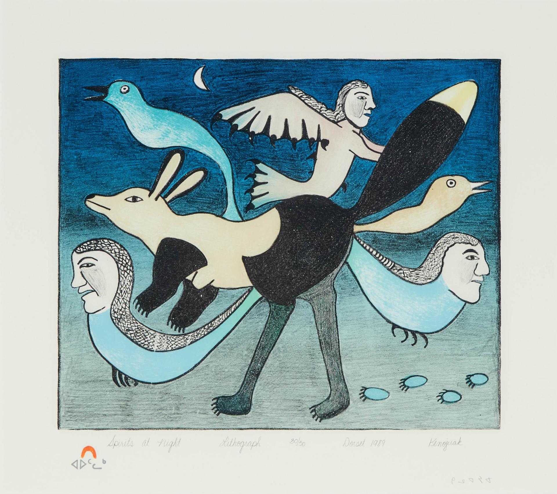 Kenojuak Ashevak (1927-2013) - Spirits At Night, 1989