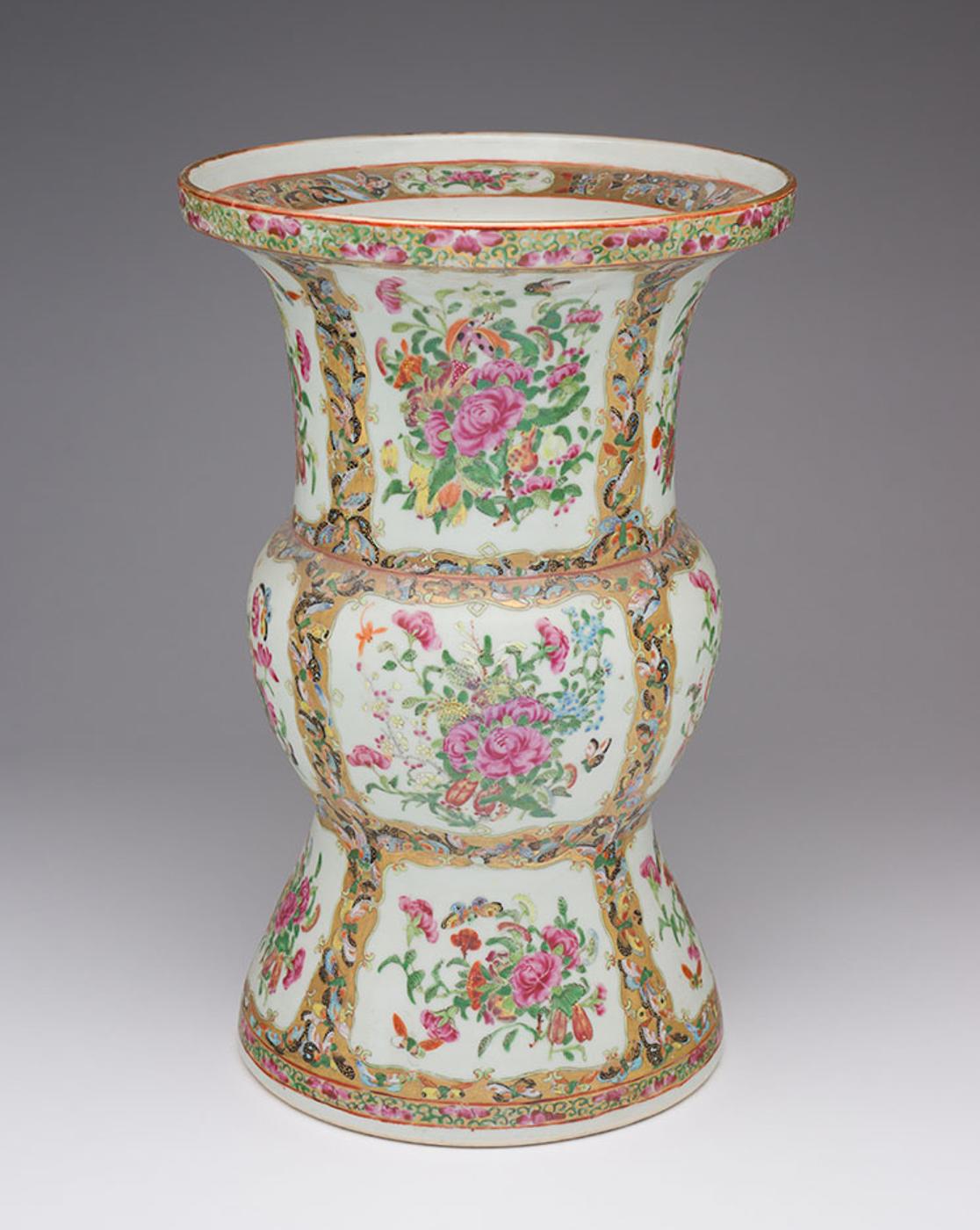 Chinese Art - A Large Chinese Export Canton Rose ‘Floral and Butterfly’ Beaker Vase, 19th Century