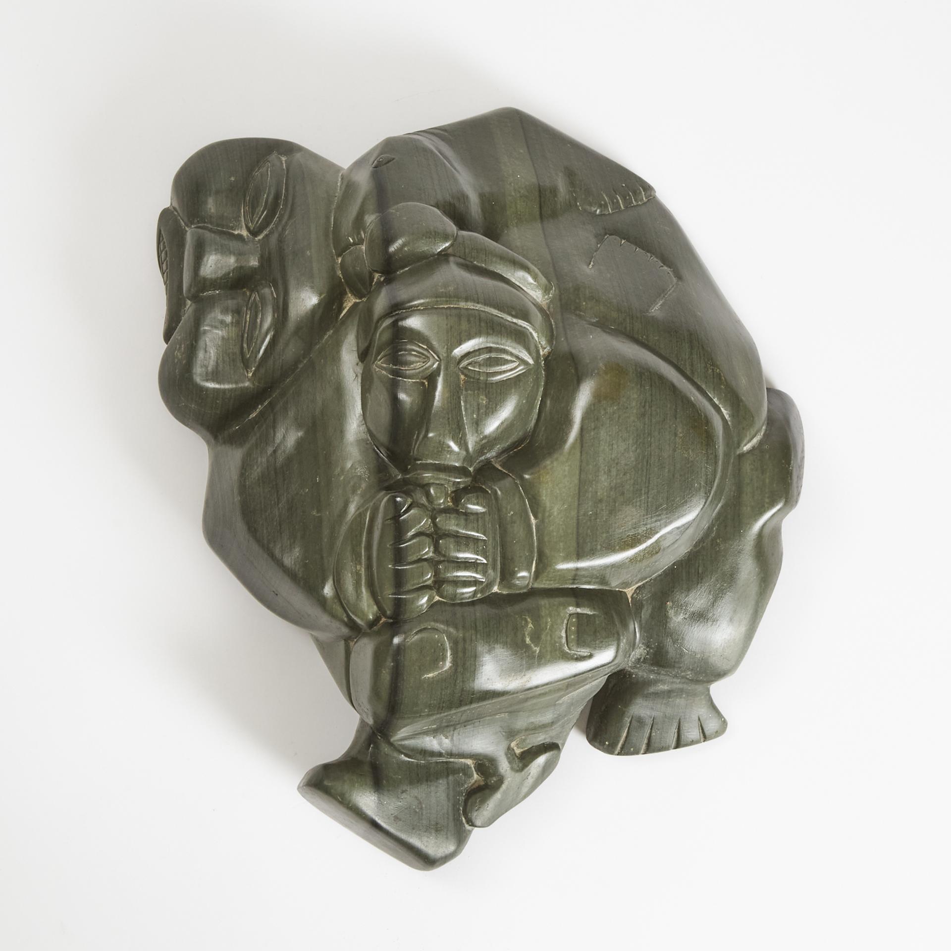 Henry Napartuk (1932-1985) - Hunters With Walrus Inflating Avataq (Sealskin Float)
