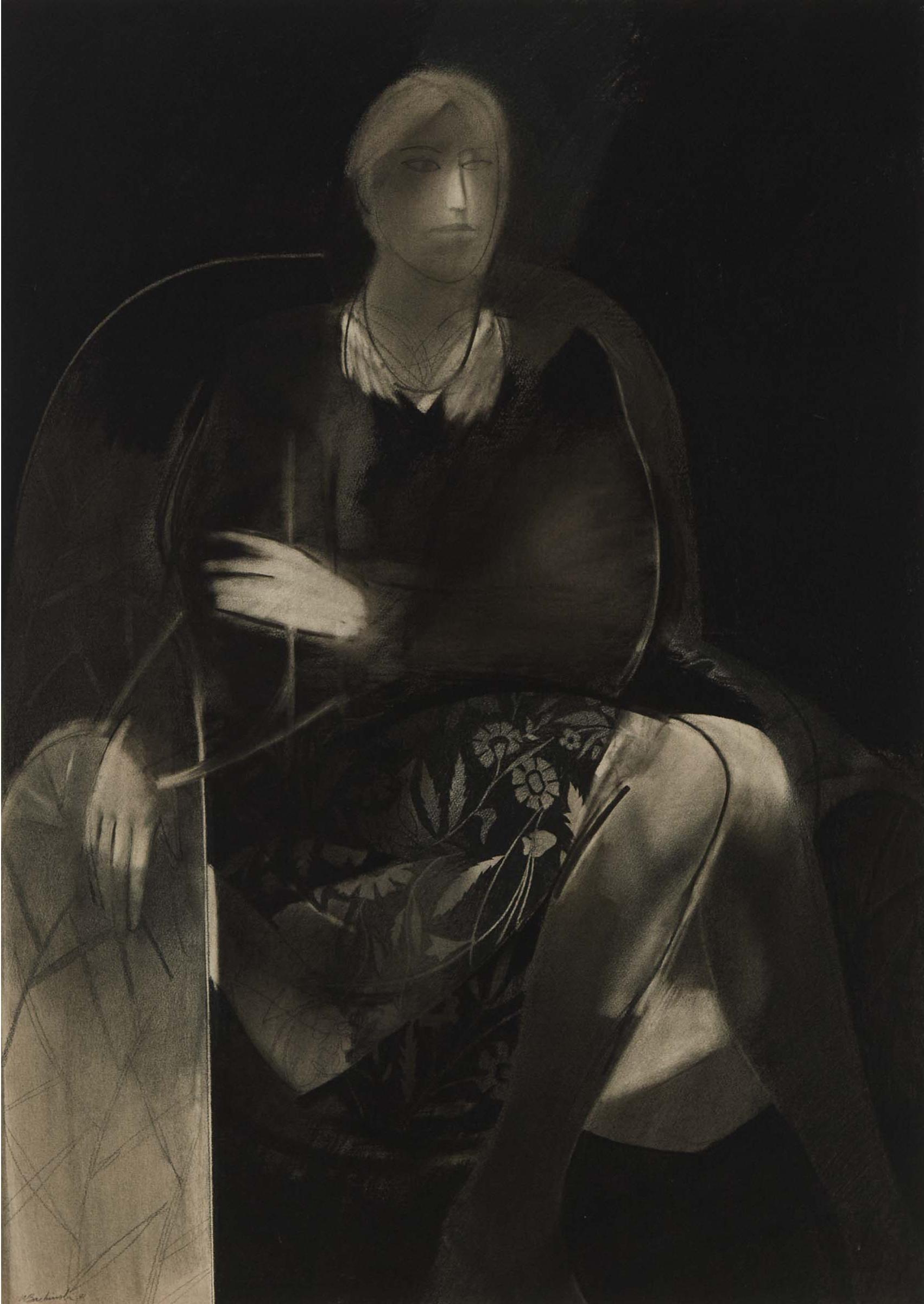 Walter Joseph Gerard Bachinski (1939) - Seated Woman With A Liberty Skirt, 1981