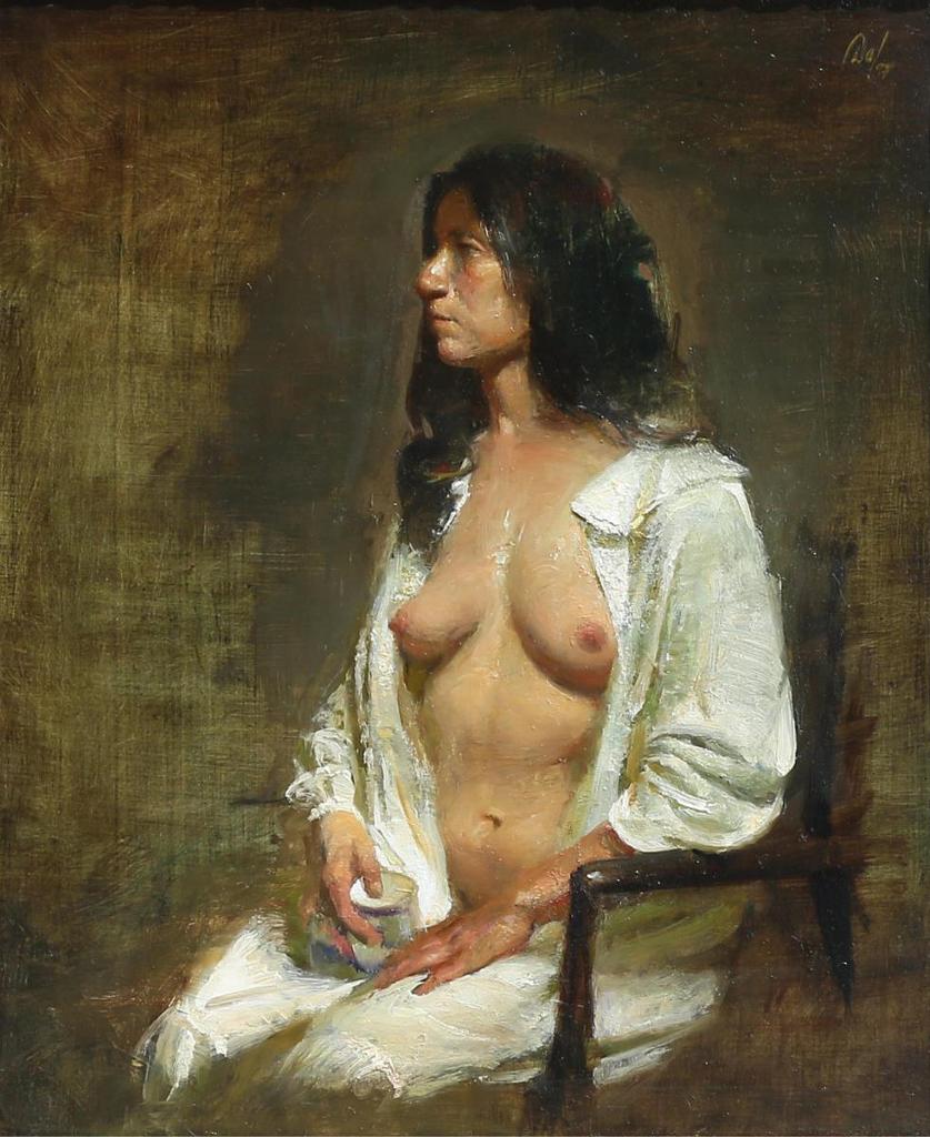 David A. Leffel (1931) - Nude In White Chemise; 1993