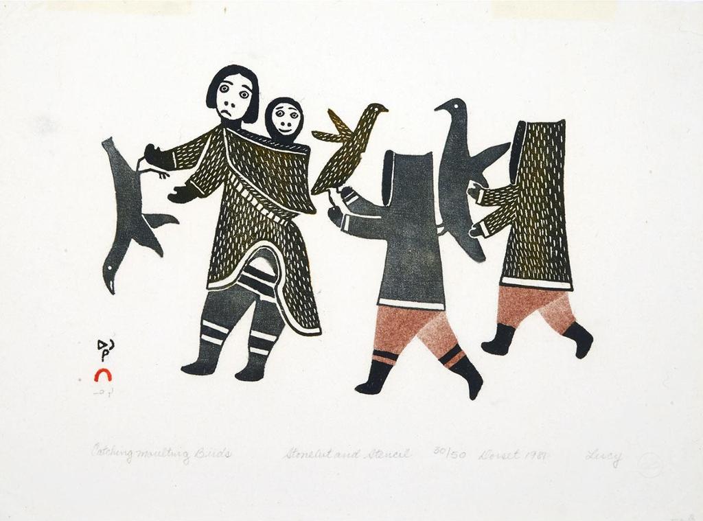 Lucy Qinnuayuak (1915-1982) - Catching Moulting Birds