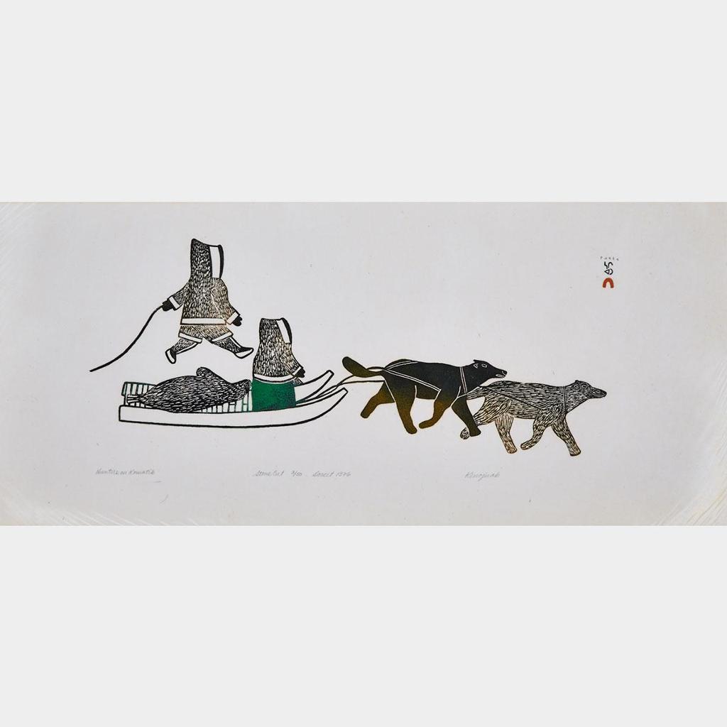 Kenojuak Ashevak (1927-2013) - Hunters On Komatik