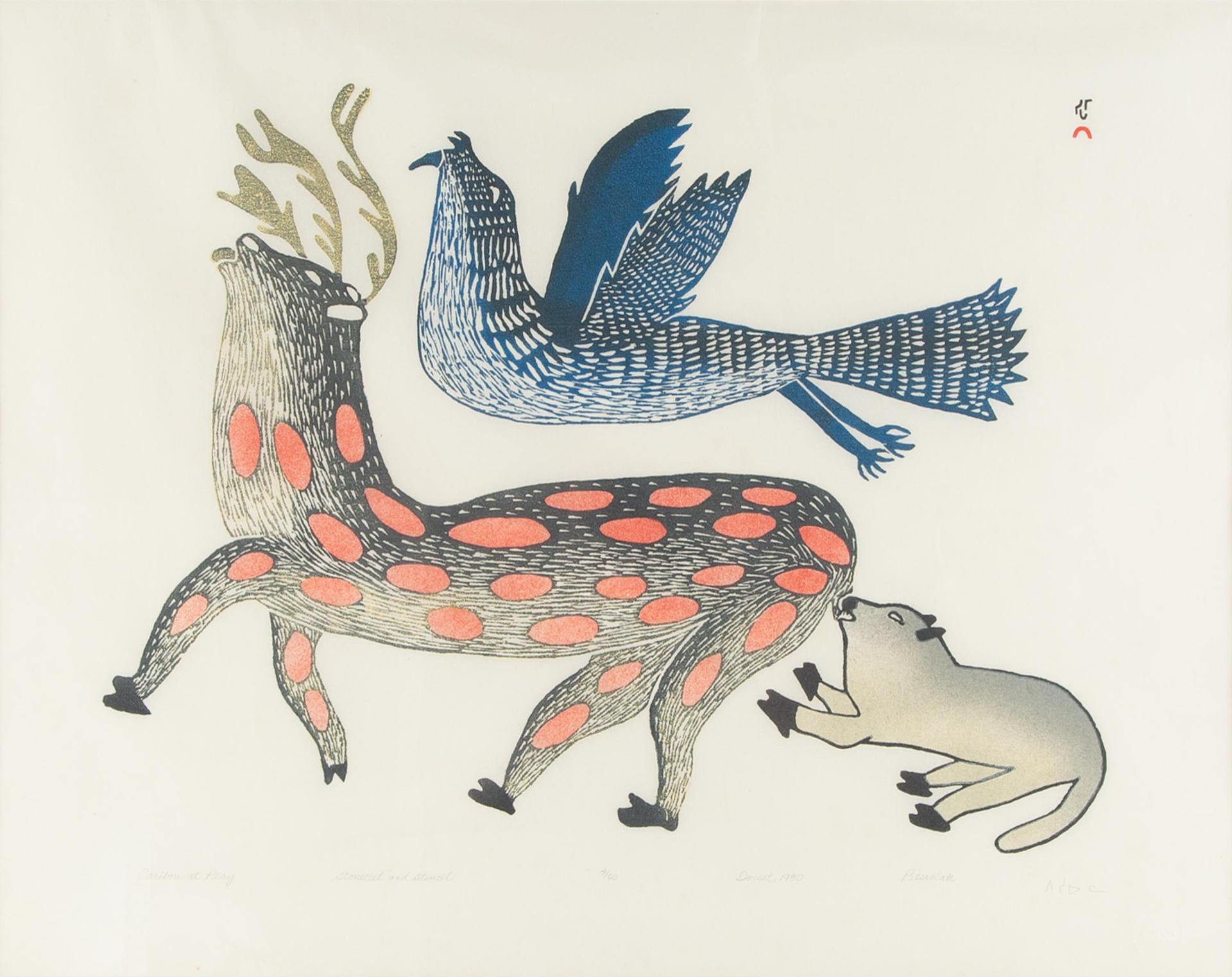 Pitseolak Ashoona (1904-1983) - Caribou At Play, 1980