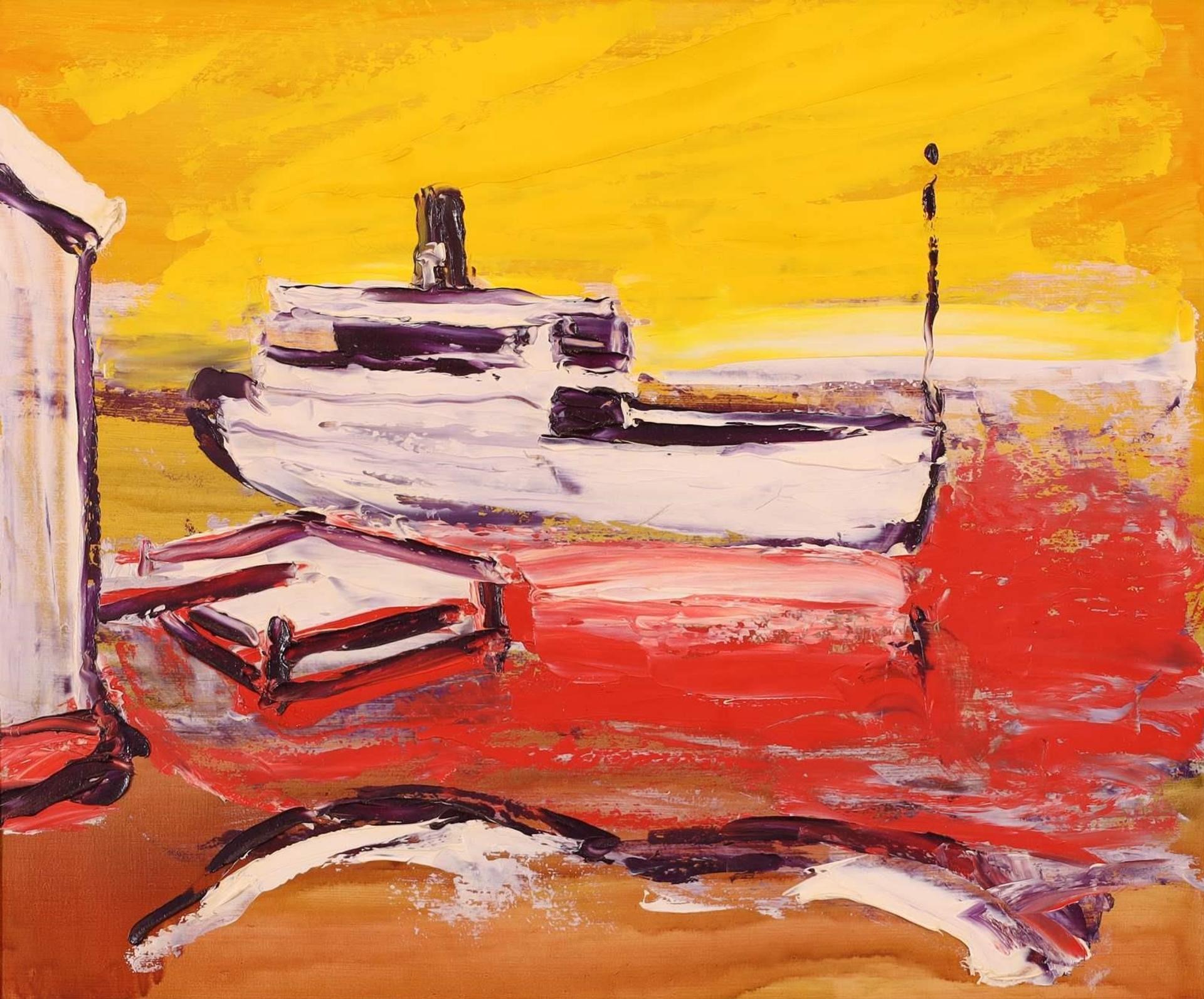 Gunnar Löberg (1893-1950) - Boat And Boat House Under A Yellow Sky