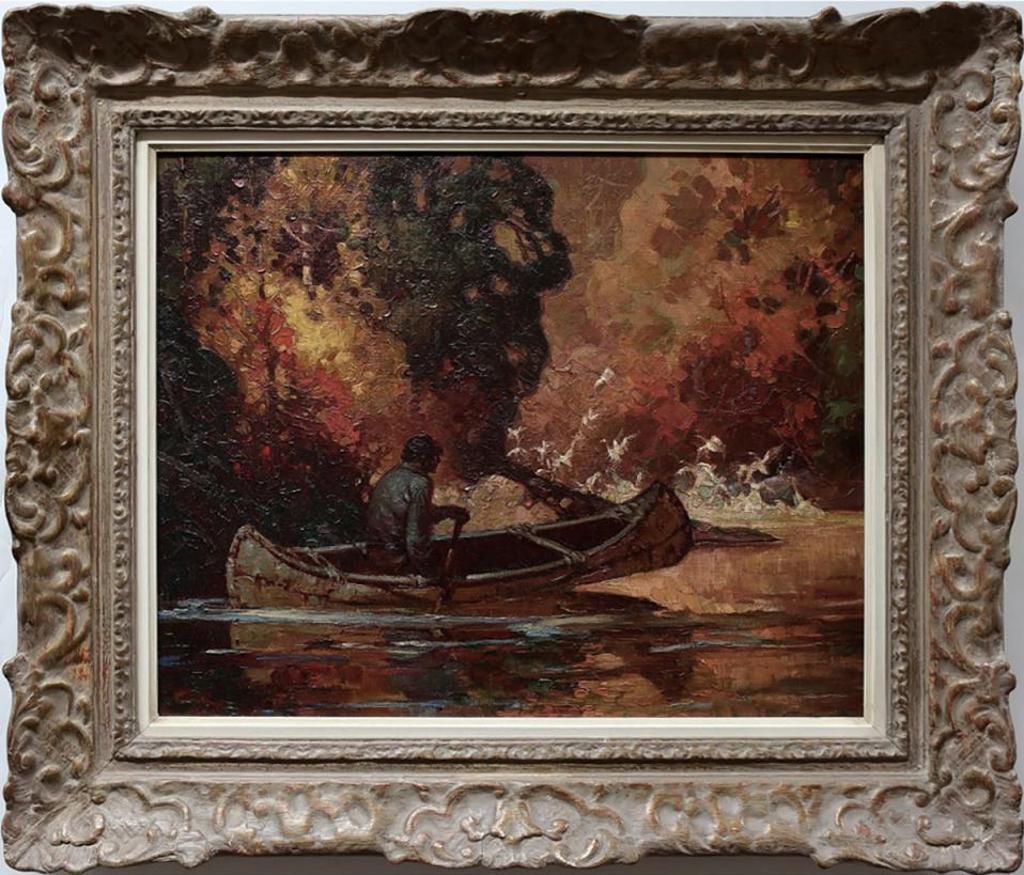 Harold Wellington Mccrea (1887-1967) - Trapper In Canoe