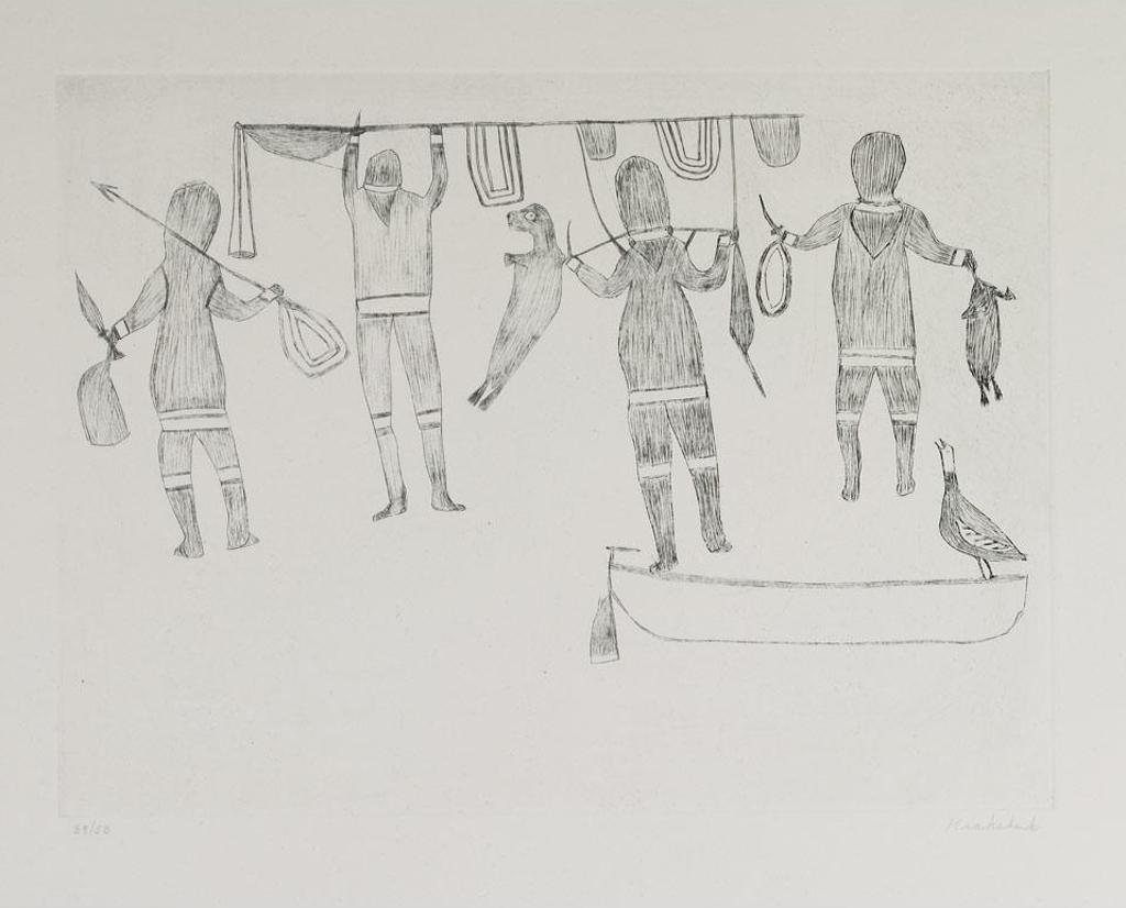 Kiakshuk (1886-1966) - Untitled (Men Return From The Hunt With Goods)