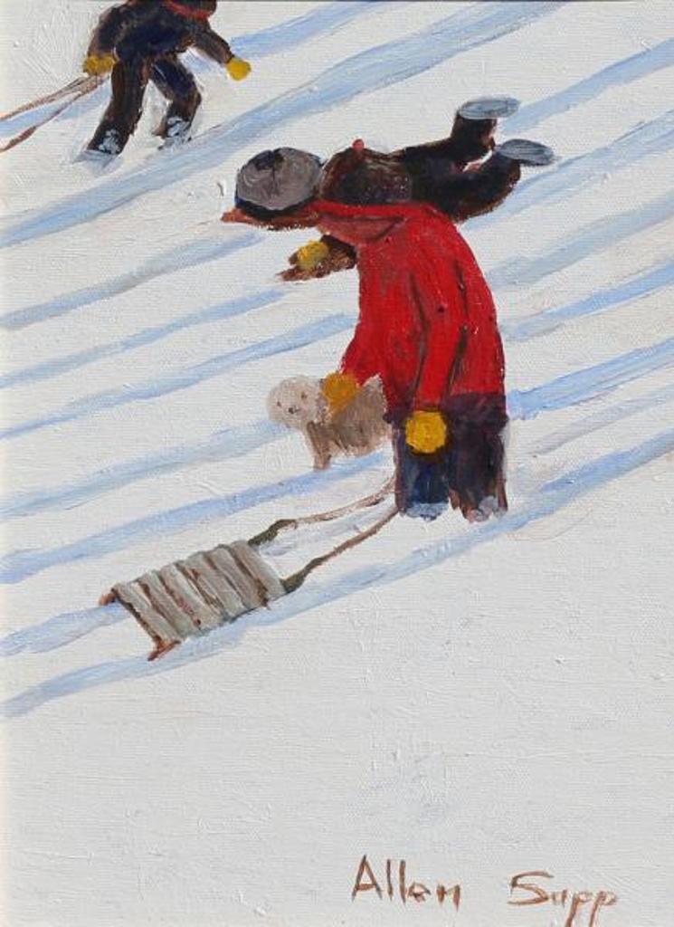 Allen Fredrick Sapp (1929-2015) - Boys Sledding With Their Dog