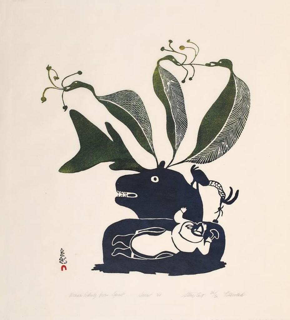 Pitseolak Ashoona (1904-1983) - Woman Hiding From Spirit; 1968