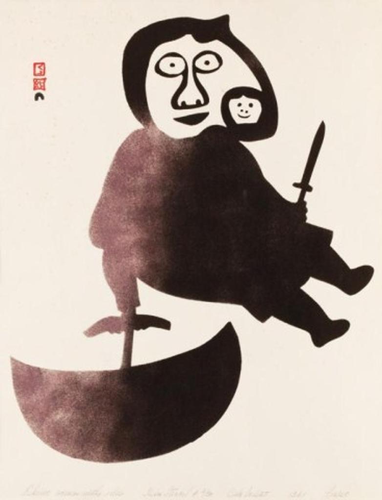 Pudlo Pudlat (1916-1992) - Eskimo Woman with Ulu, 1961 #16, stonecut, 2/50, 12.75 x 17.75 in, 32.4 x 45.1 cm sight, 18.25 x 23 in, 46.3 x 58.4 cm framed