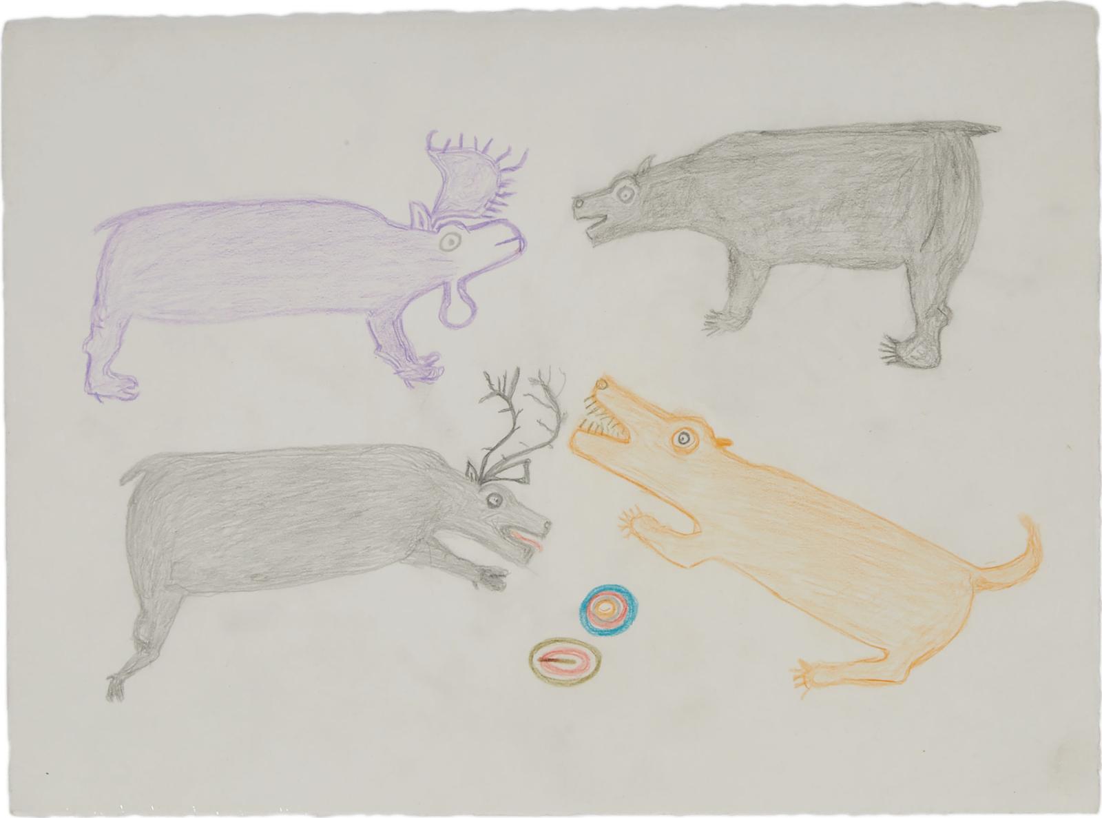 Bessie Iquginnaaq (1912-2009) - Untitled (Bear And Wolf Confronting Caribou)