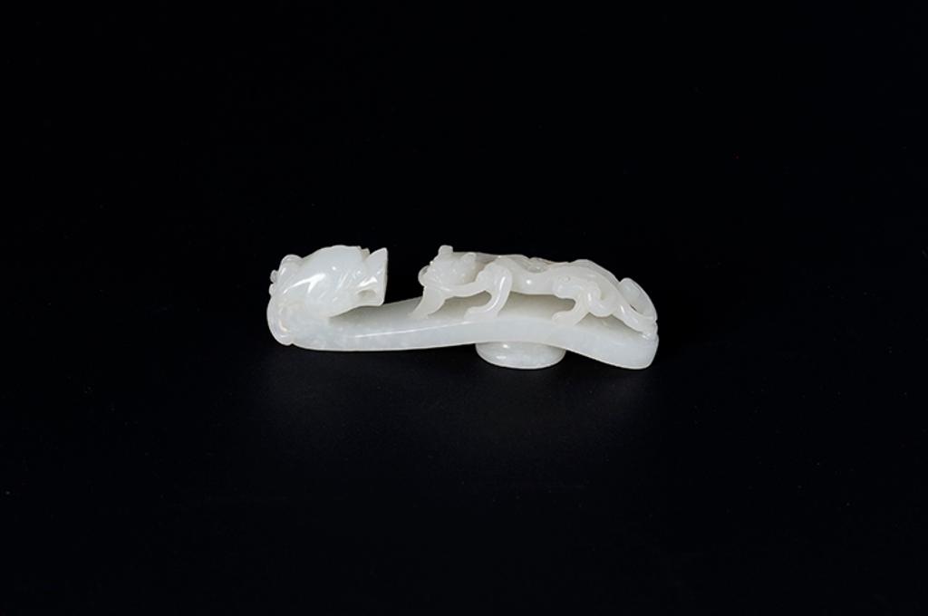 Chinese Art - A White Jade Belt Hook, 19th Century
