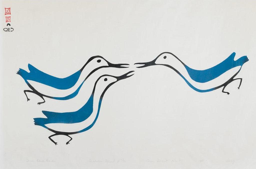 Lucy Qinnuayuak (1915-1982) - Three Blue Birds