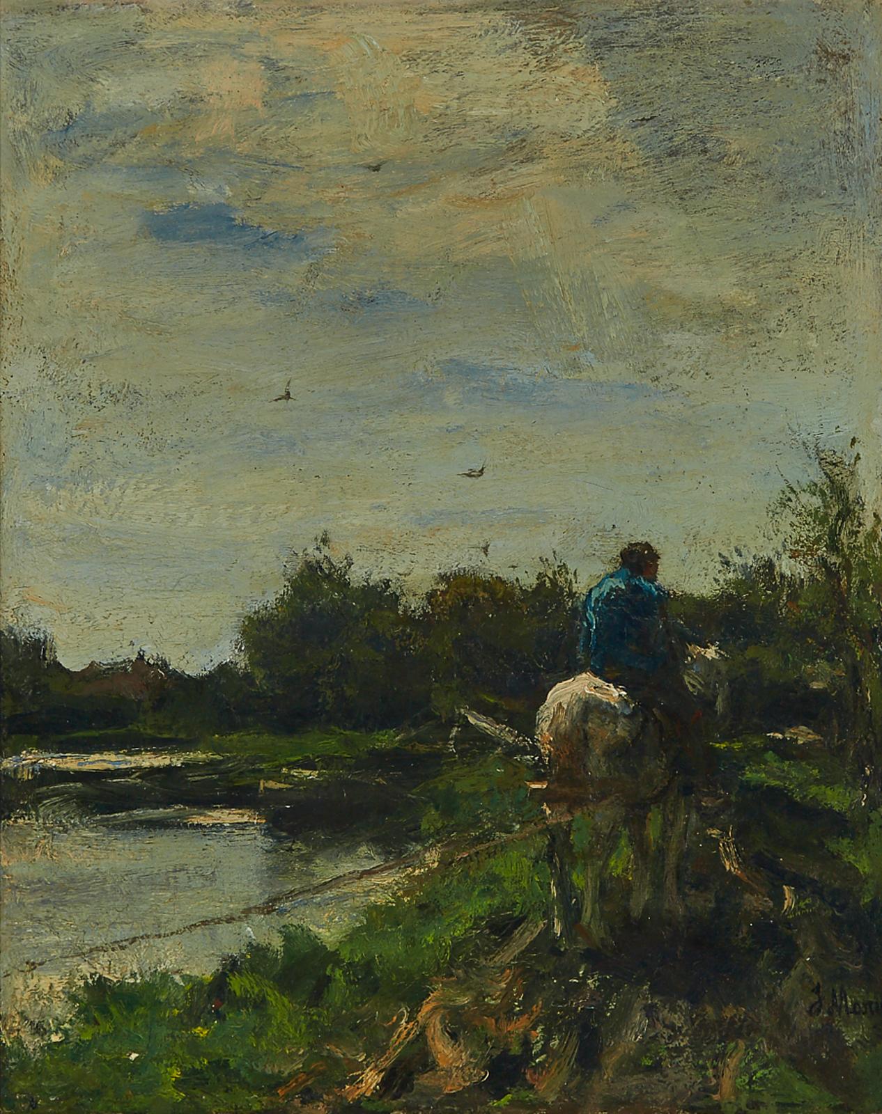Jacob Henricus Maris (1837-1899) - Horse Pulling A Boat, Circa 1895