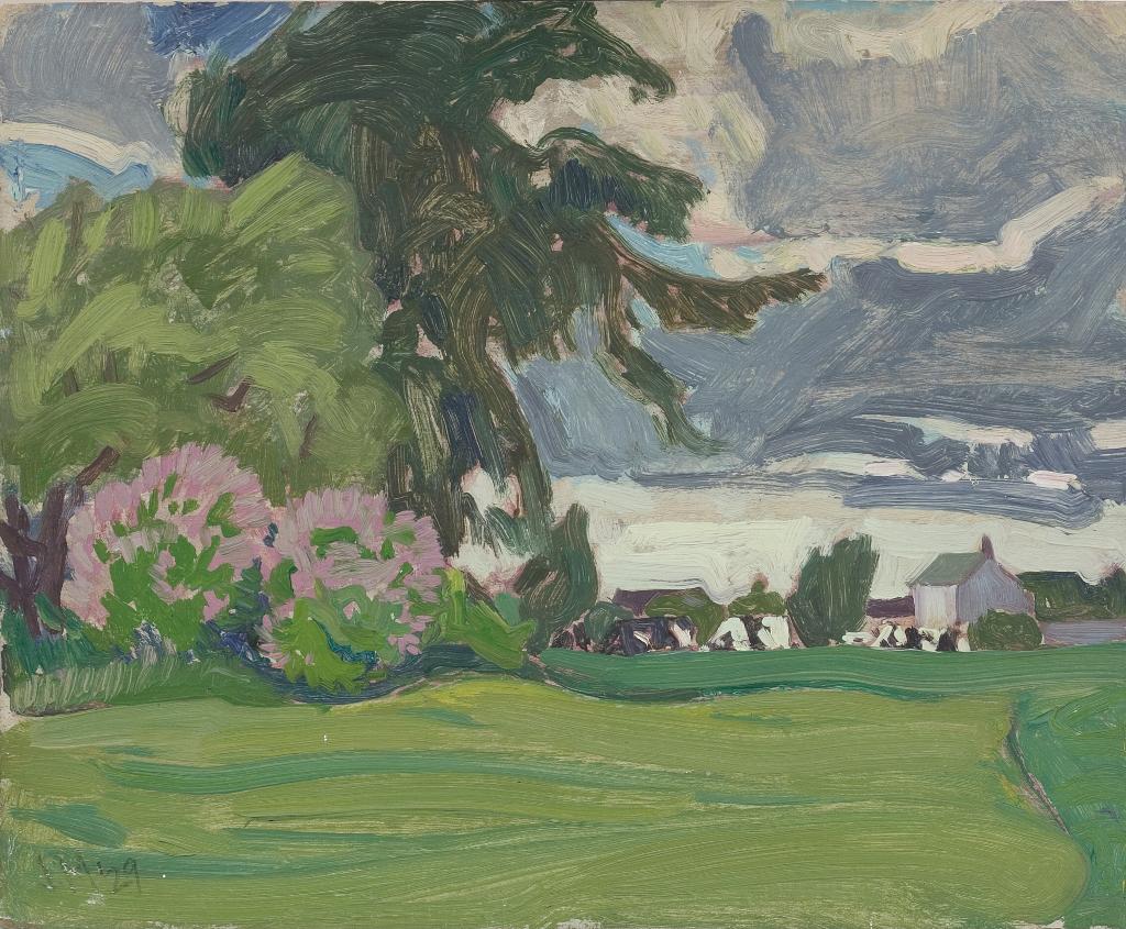 James Edward Hervey (J.E.H.) MacDonald (1873-1932) - Lilacs And Elms With Cows, thornhill