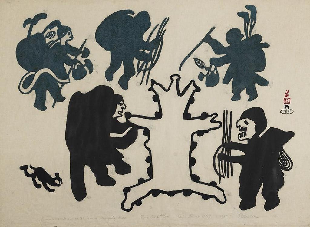 Pitseolak Ashoona (1904-1983) - Summer Wanderers Watch Woman Scraping Hide