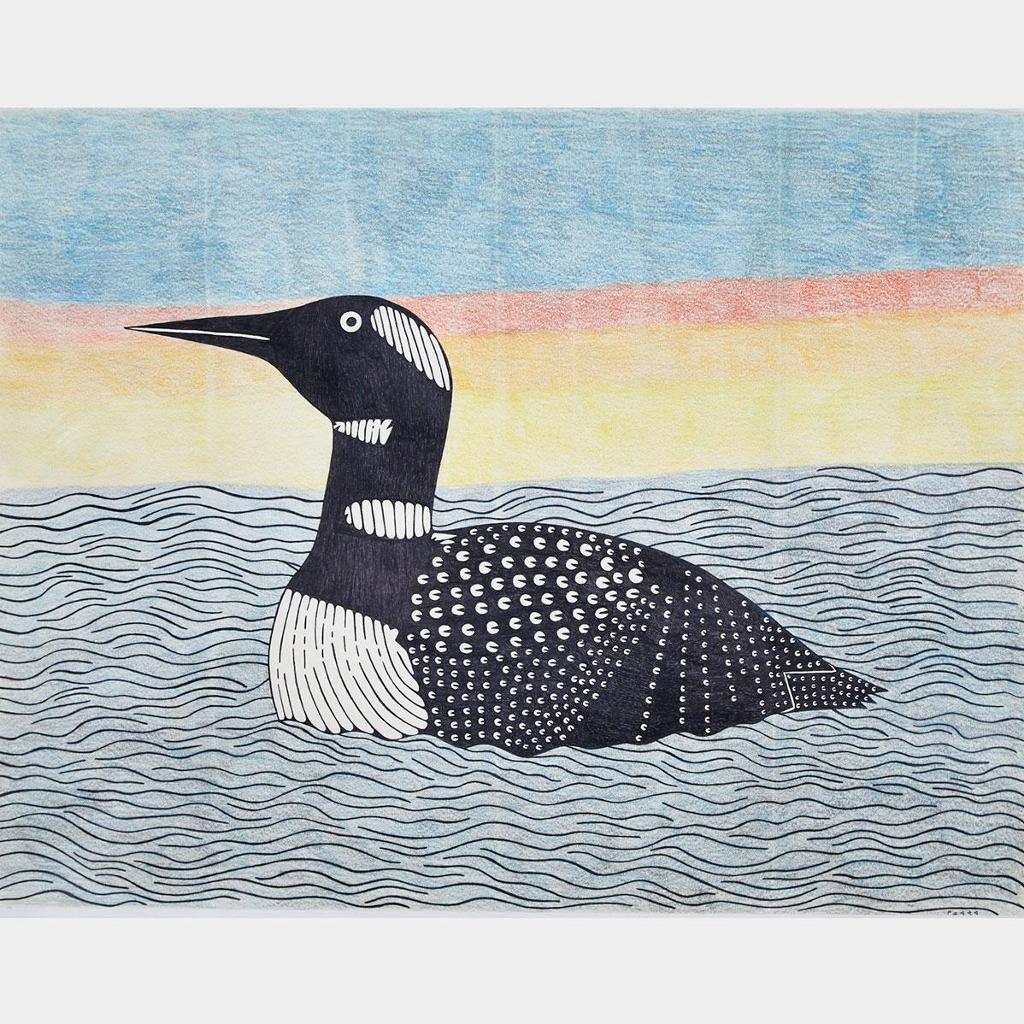 Kenojuak Ashevak (1927-2013) - Untitled (Loon At Sunset)