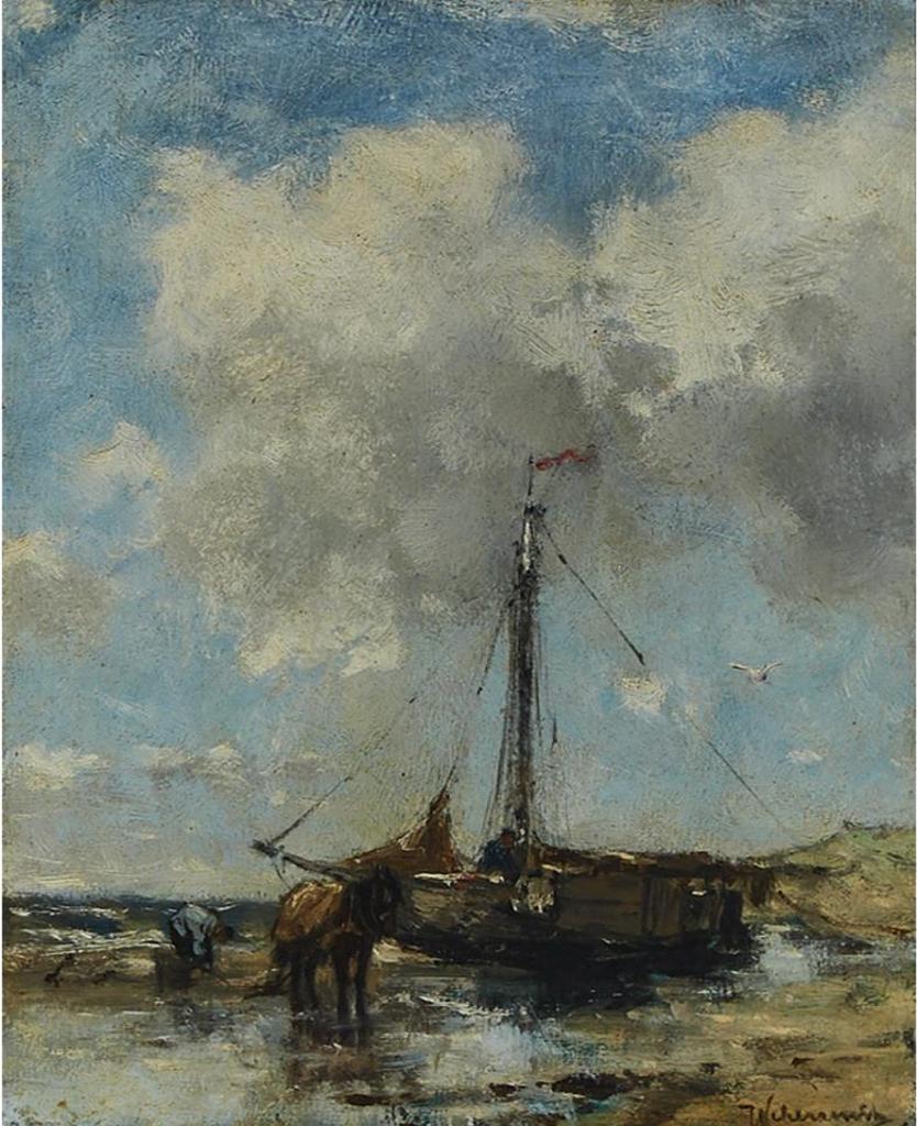 Johan Frederik Cornelis Scherrewitz (1868-1951) - Fishing Boat At Low Tide