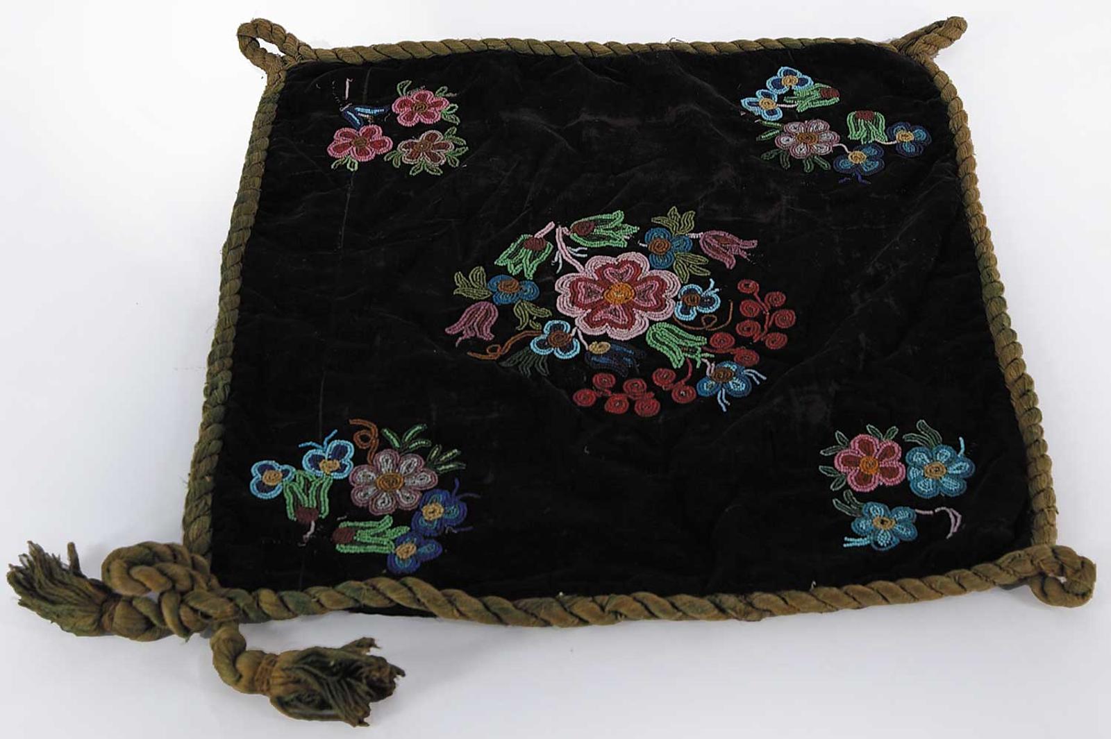 First Nations Basket School - Black Velvet Beaded Cushion Cover
