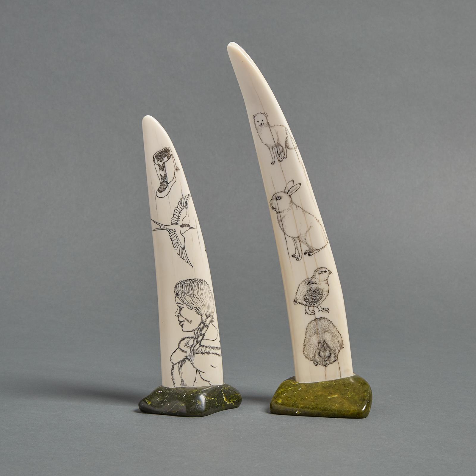 Henry Evaluardjuk (1923-2007) - Two Etched Tusks