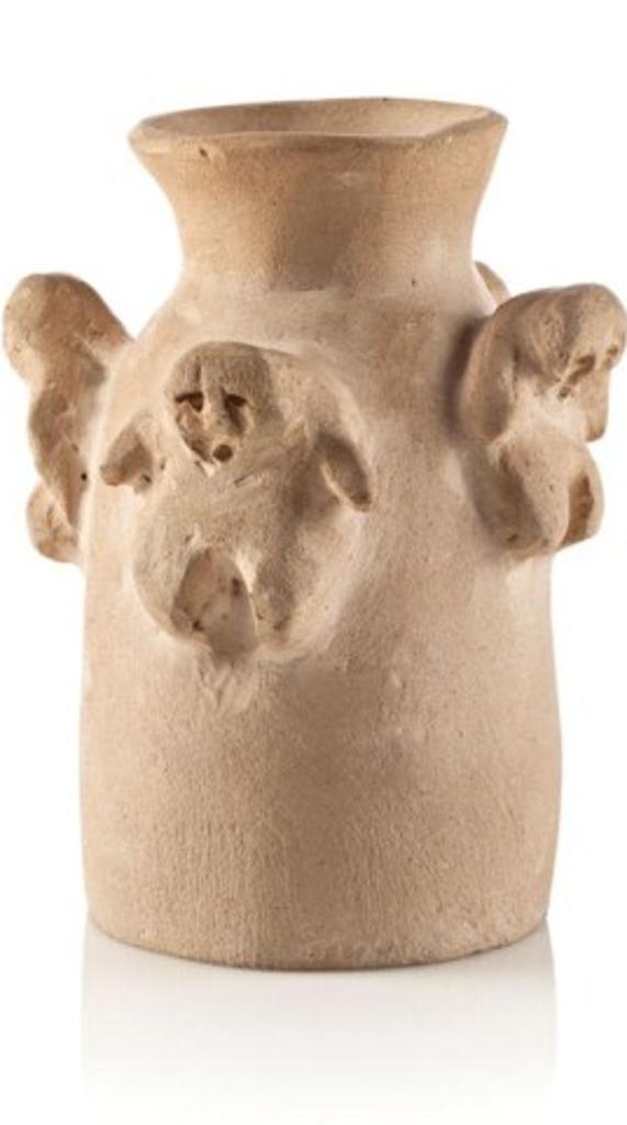 John Kavik (1897-1993) - Pot with Four Human Figures,, Ca. late 1960s-early 1970s, Unglazed bisque-fired ceramic