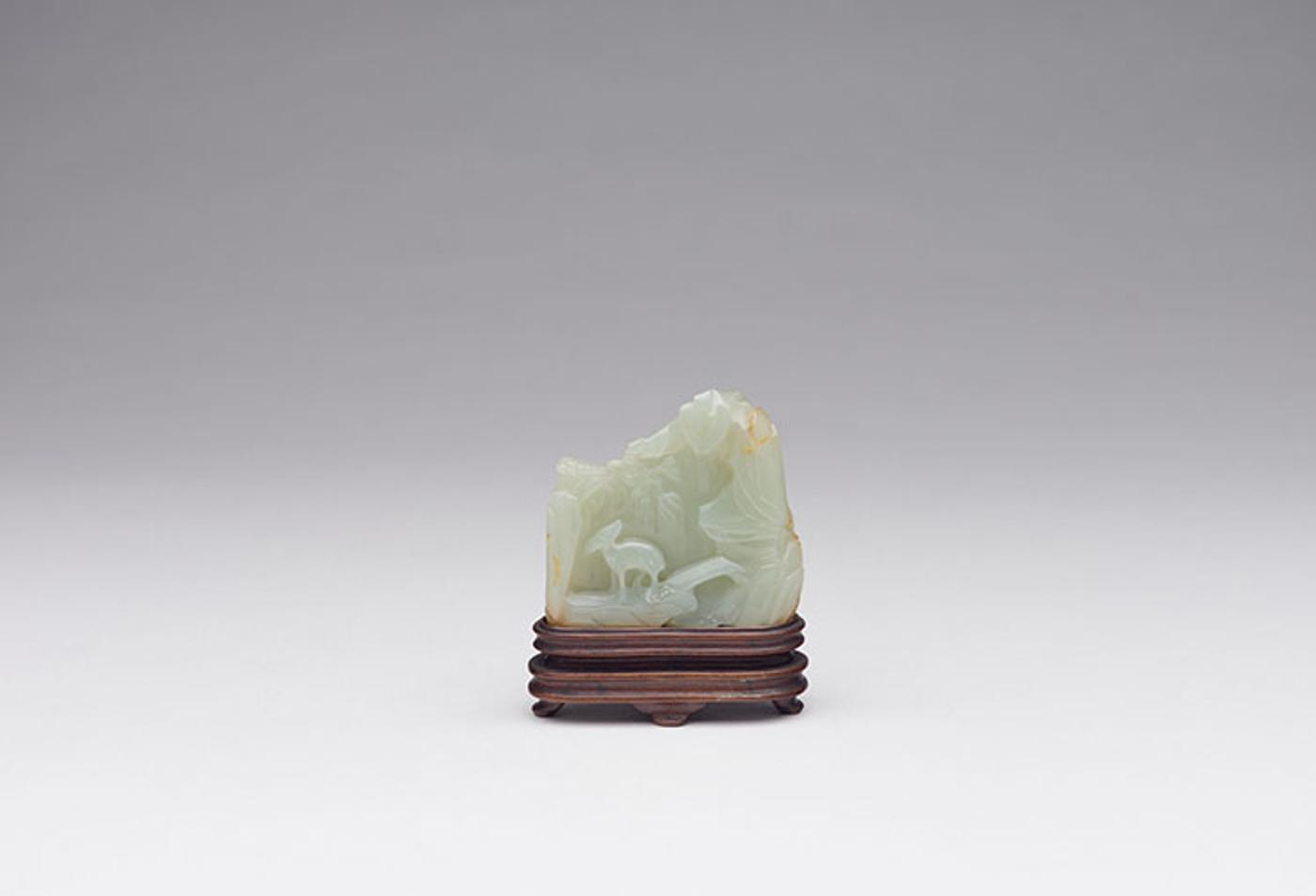 Chinese Art - A Chinese Miniature Jade ‘Scholar and Deer’ Landscape, 19th Century
