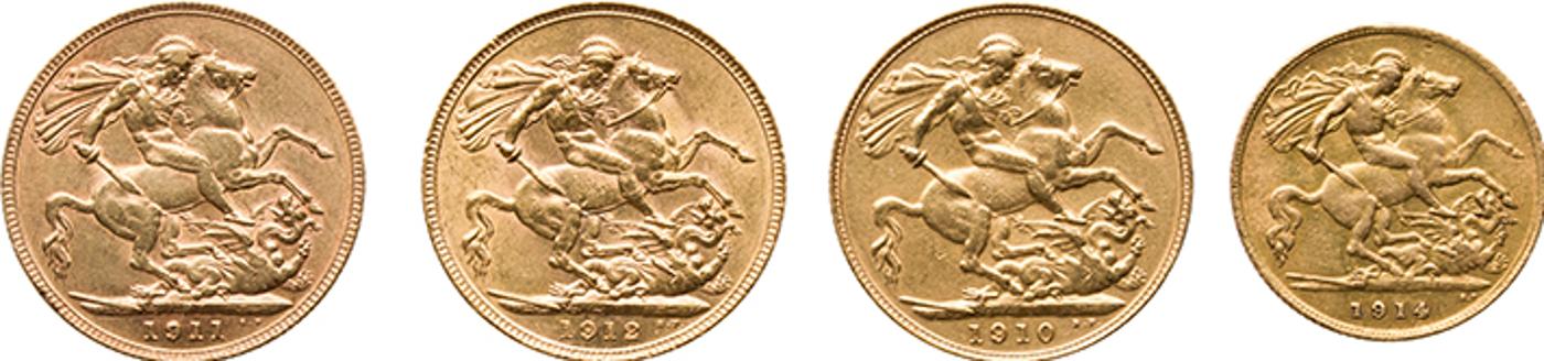 United Kingdom - Three Edward VII and George V Gold Sovereigns and One Half Sovereign