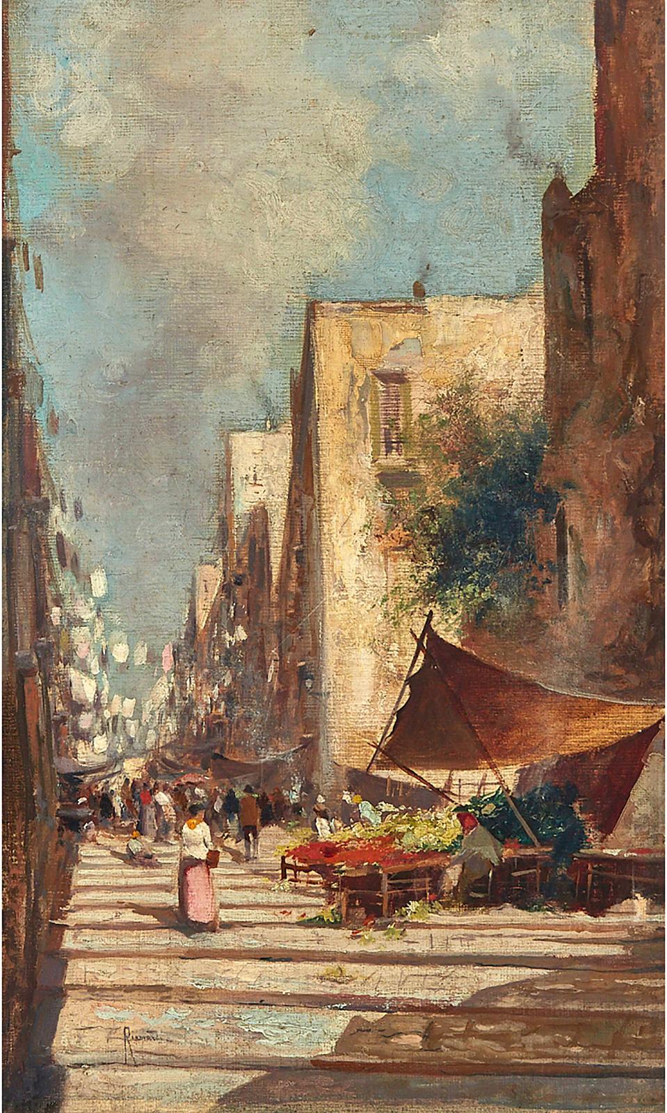 Oscar Ricciardi (1864-1935) - Italian Market Scene