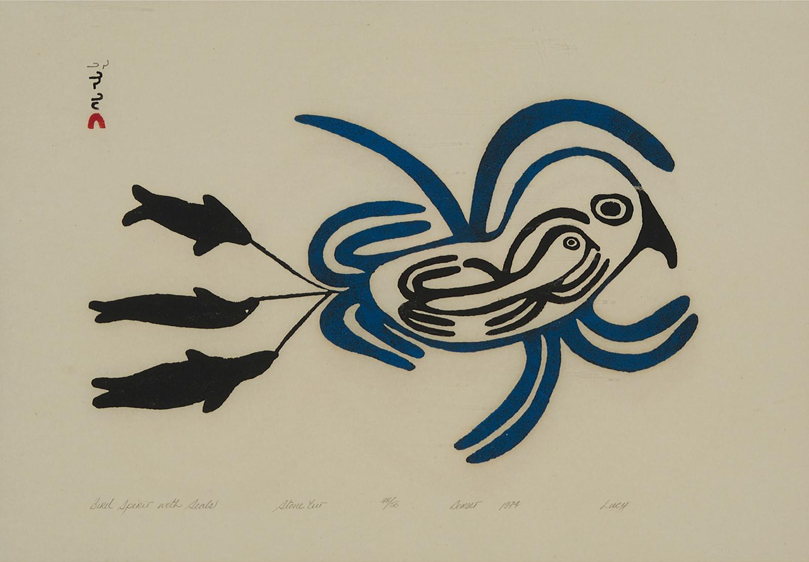 Lucy Qinnuayuak (1915-1982) - Bird Spirit With Seals