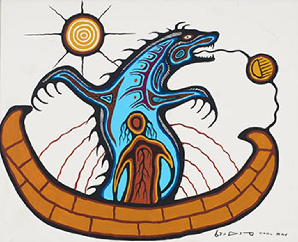 Carl Ray (1942-1978) - Man in a Canoe and Sea Monster