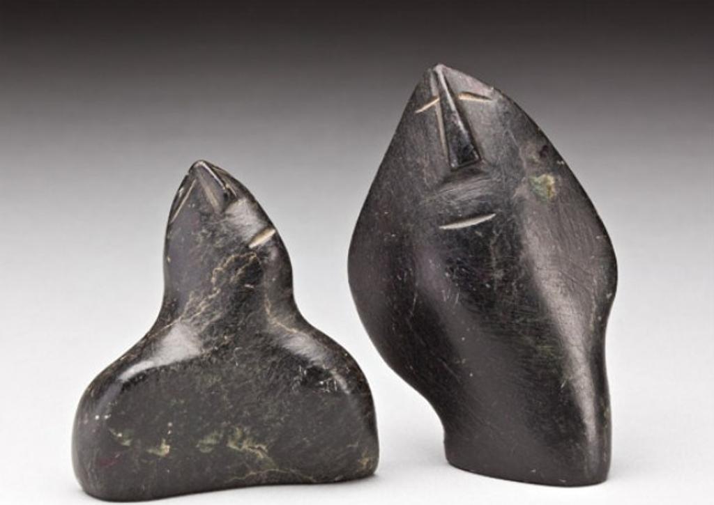 George Arlook Arluk (1949) - Head and Bust, late 1960s, black stone, 2.75 x 1.875 x .875 and 2.25 x 2.125 x 1 in