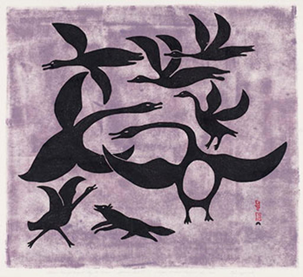 Kenojuak Ashevak (1927-2013) - Geese Frightened by a Fox