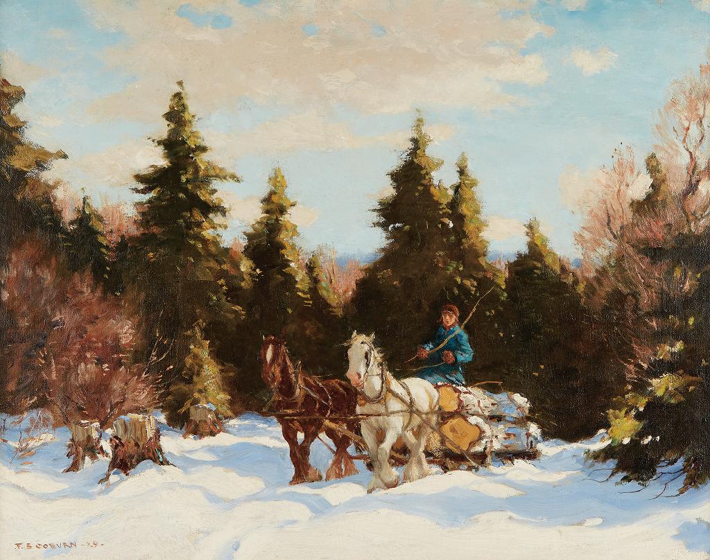Frederick Simpson Coburn (1871-1960) - A Team of Horses Hauling Logs