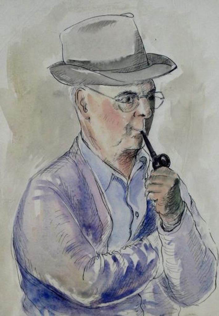 Henry George Glyde (1906-1998) - Portrait Of A Man With Pipe And Hat