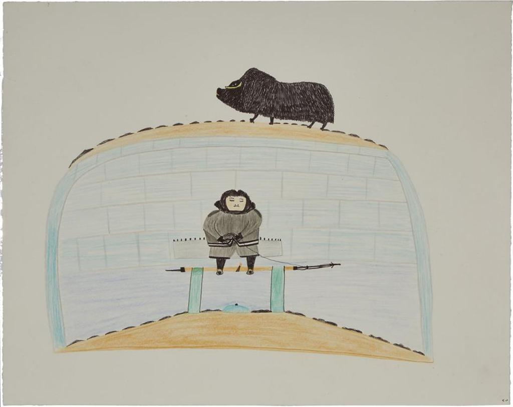 Pudlo Pudlat (1916-1992) - Untitled (Man Over Blow Hole)