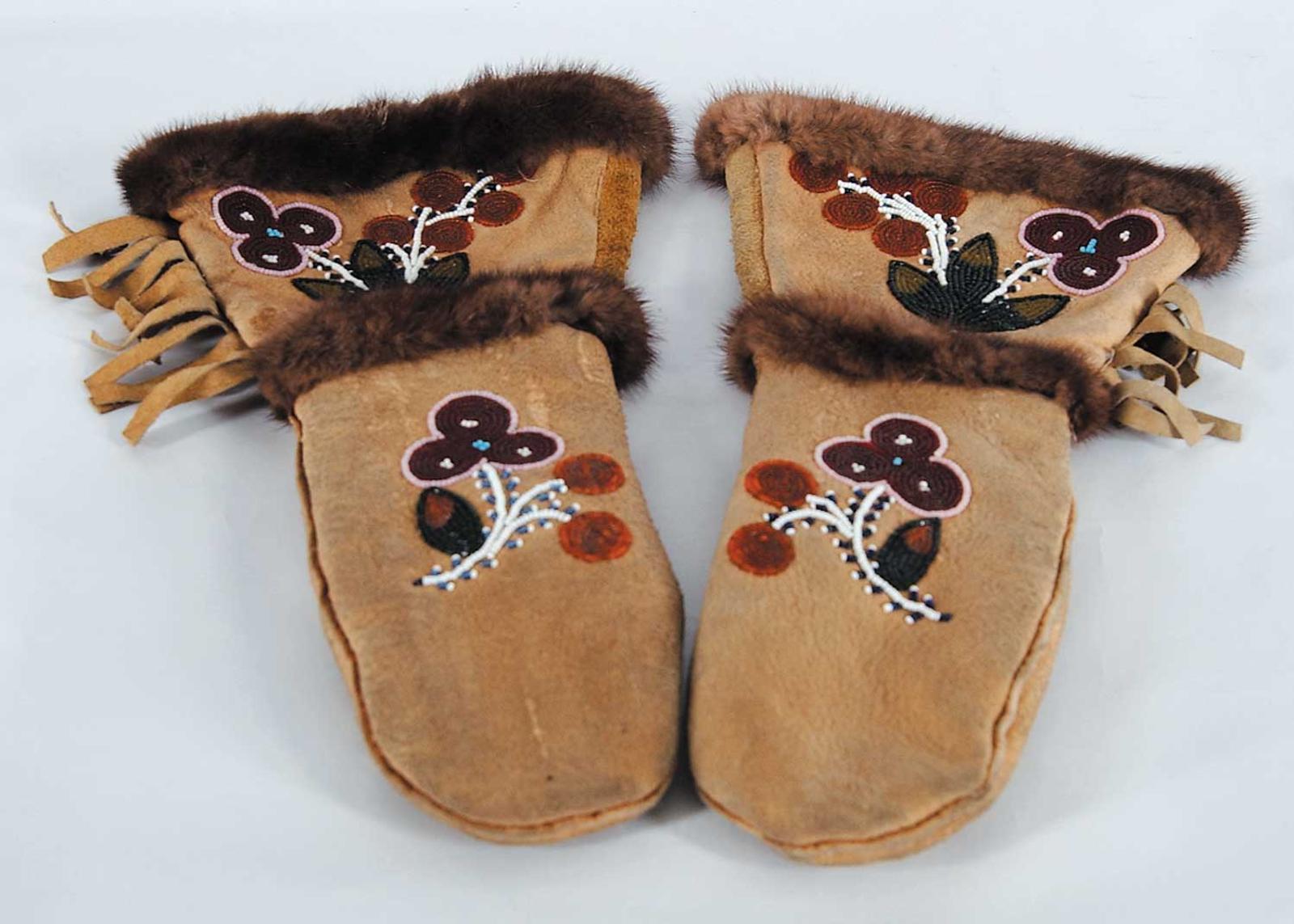 First Nations Basket School - Beaded Leather Long Gloves