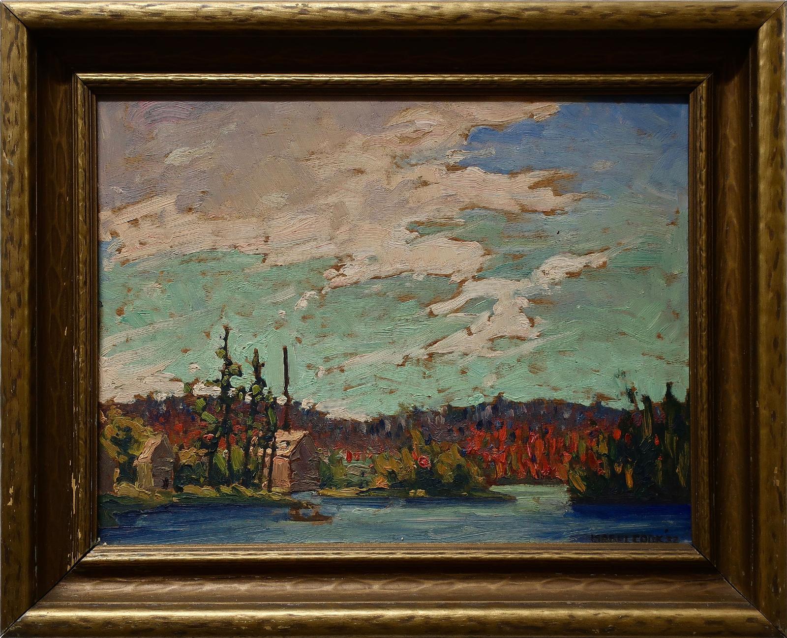 Isabel Cook - Untitled (Fall Lake Scene With Cabins)